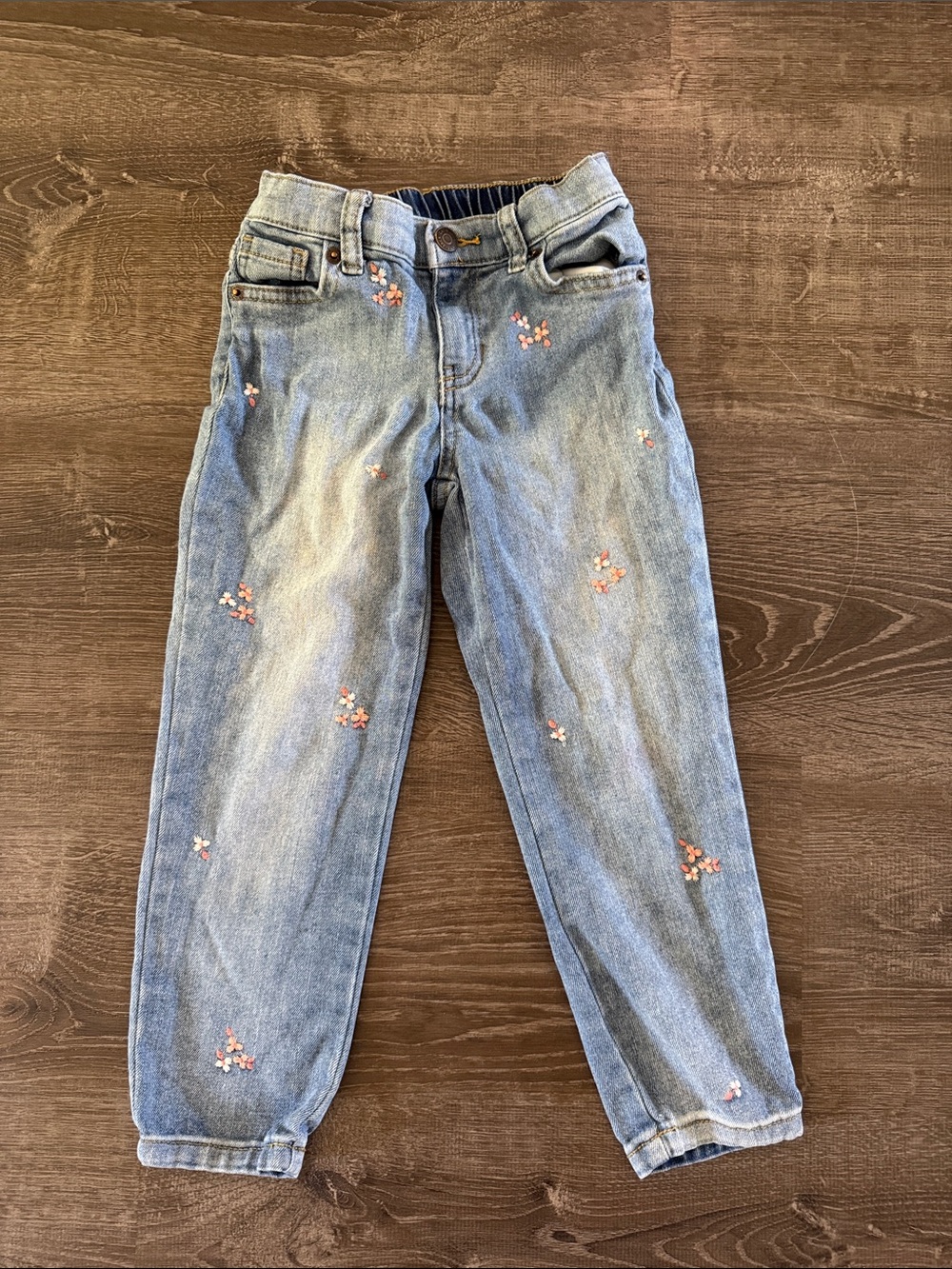 Cat & Jack Light Blue Denim Jeans with Pink Floral Accents